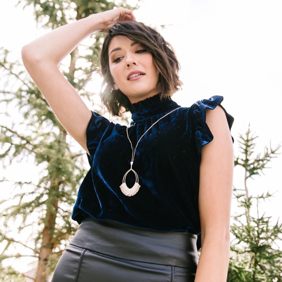 Blue Velvet Mock Neck Top - Picture 4 of 6